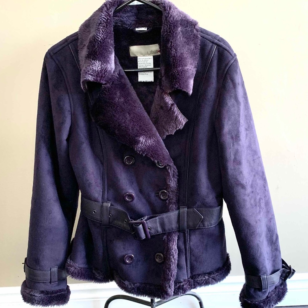 UTEX Purple Suede Faux Fur Lined Winter Coat